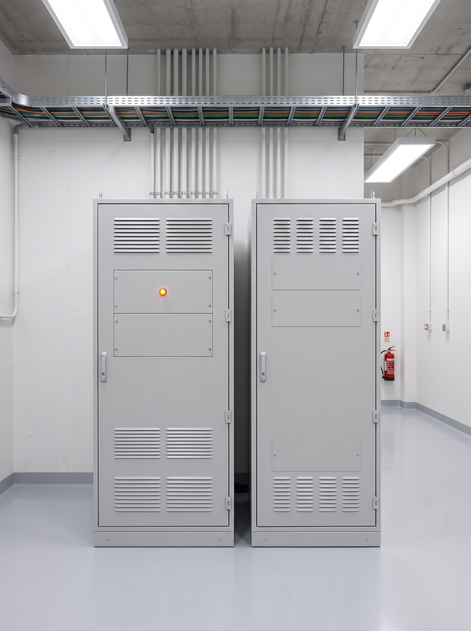 UPS cabinet and battery cabinet in a hospital plant room