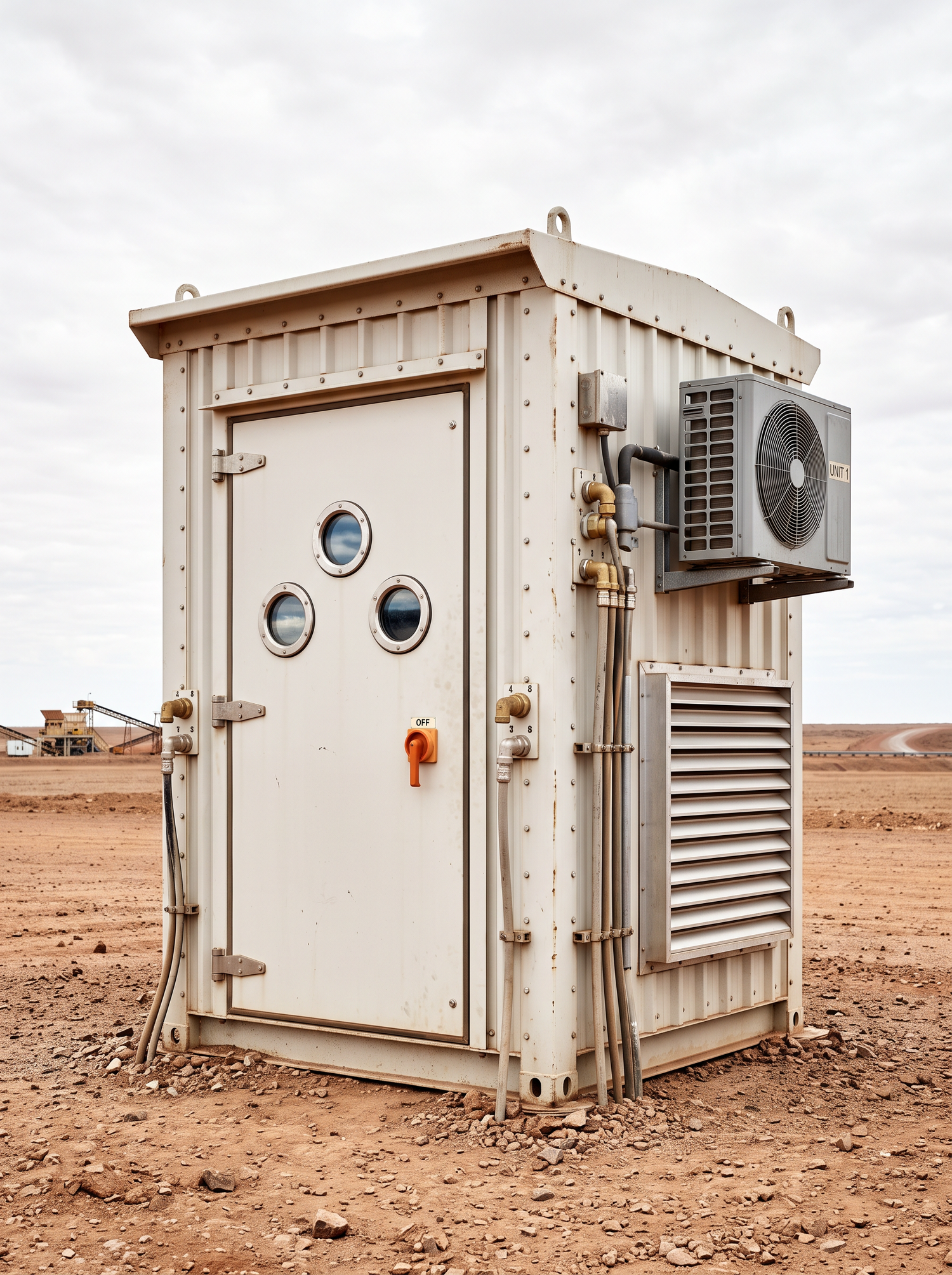Ruggedised electrical equipment shelter with air conditioning on an Australian mine site