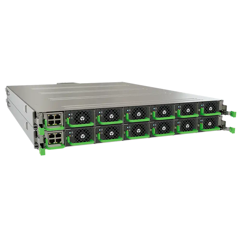 Vertiv™ PowerDirect In-Rack 33kW 50V DC Power System, stacked rack-mounted units overhead view