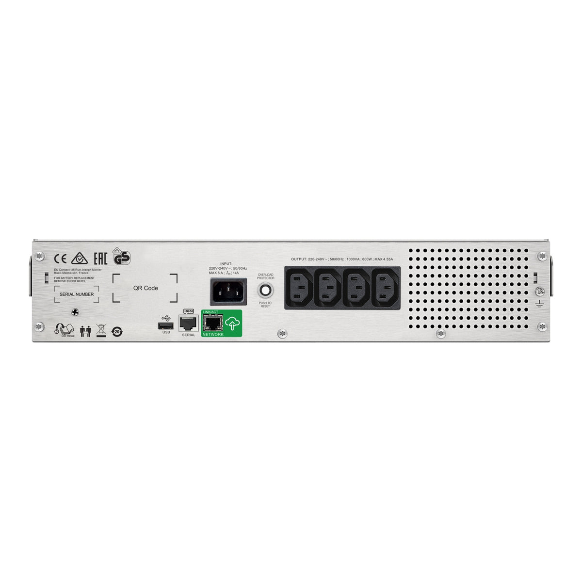 SMC1000I-2UC - APC Smart-UPS C, Line Interactive, 1000VA, Rackmount 2U, 230V, 4x IEC C13 outlets, SmartConnect port, USB and…