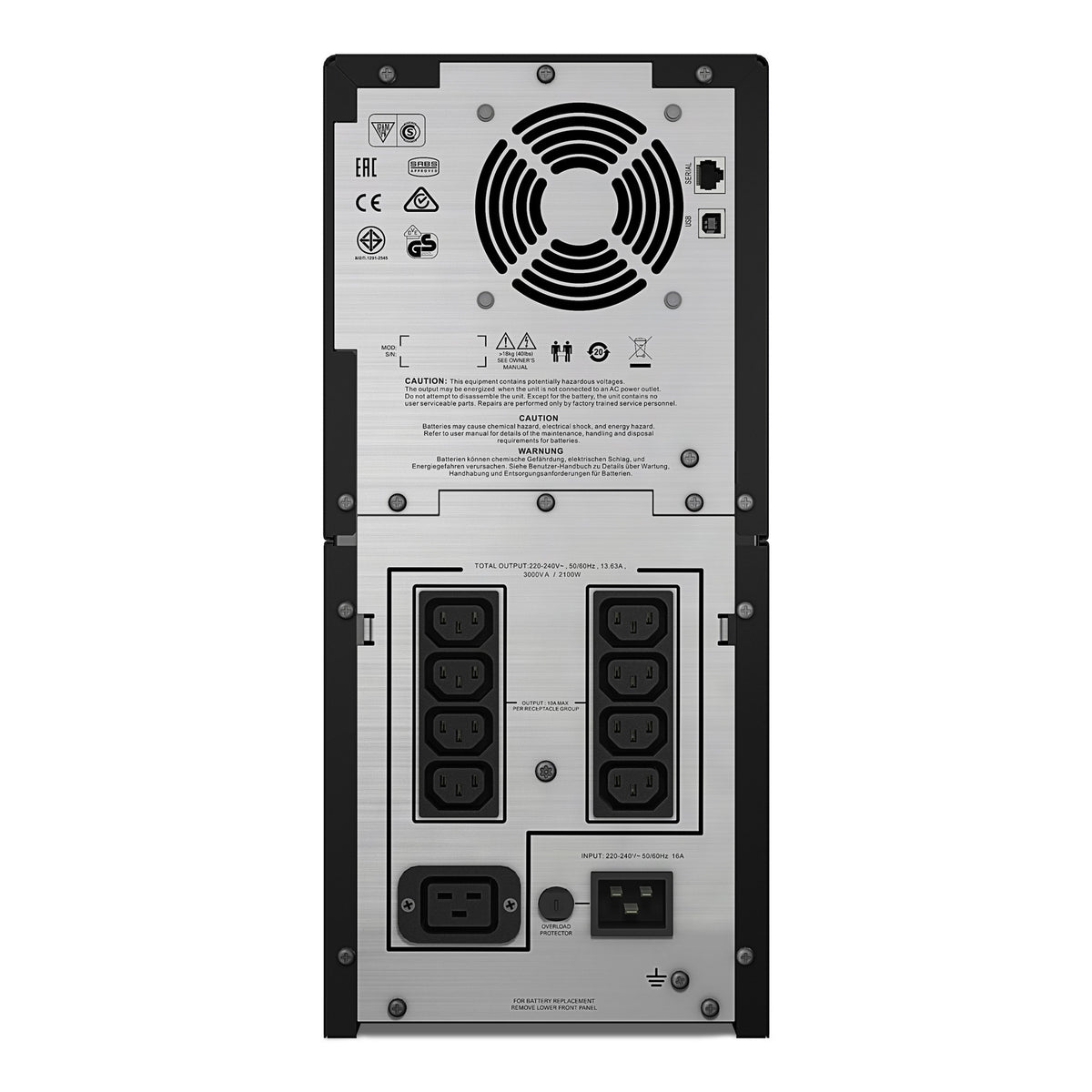 SMC3000I - APC Smart-UPS C, Line Interactive, 3kVA, Tower, 230V, 8x IEC C13+1x IEC C19 outlets, USB and Serial communication…