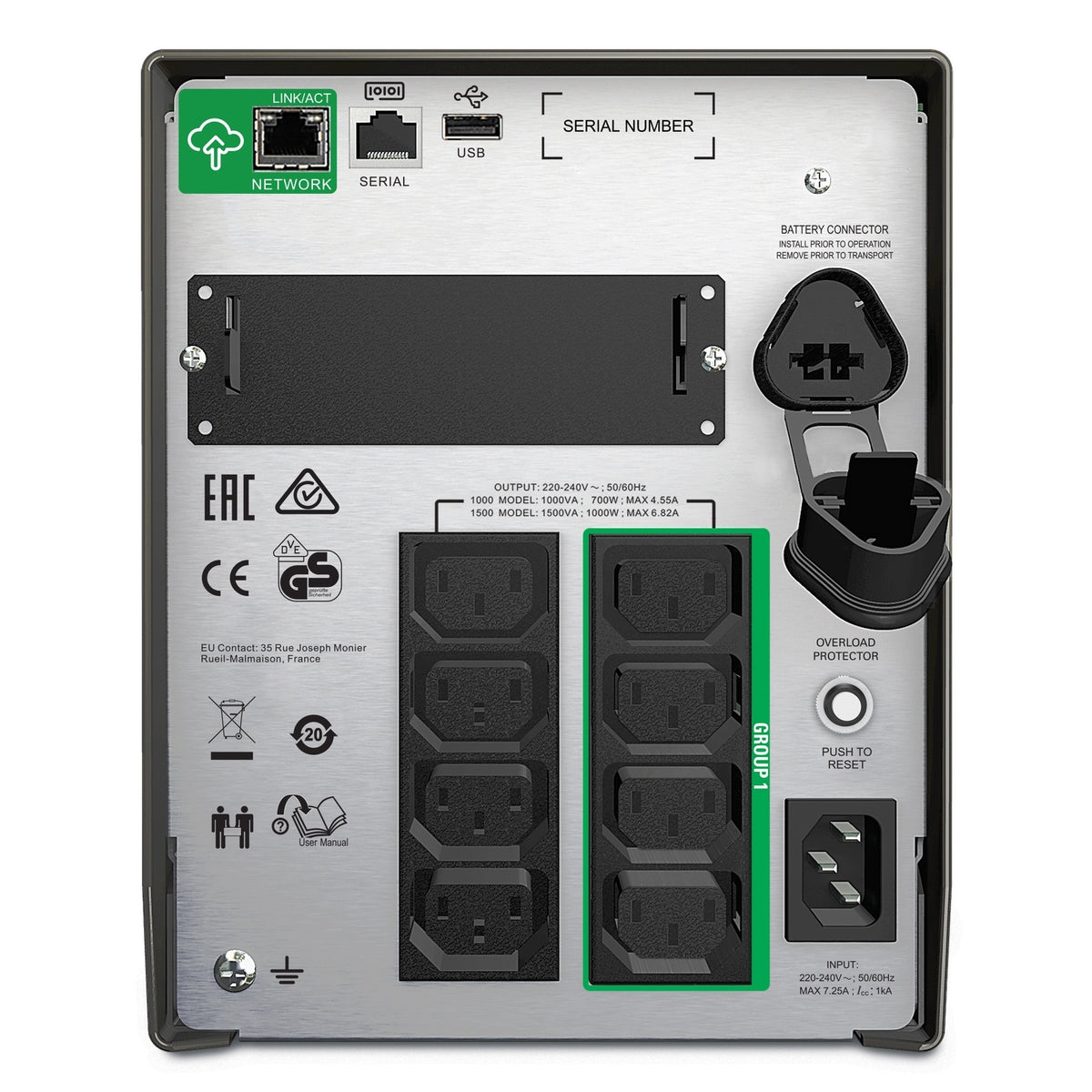 SMT1000IC - APC Smart-UPS, Line Interactive, 1000VA, Tower, 230V, 8x IEC C13 outlets, SmartConnect Port+SmartSlot, AVR, LCD…