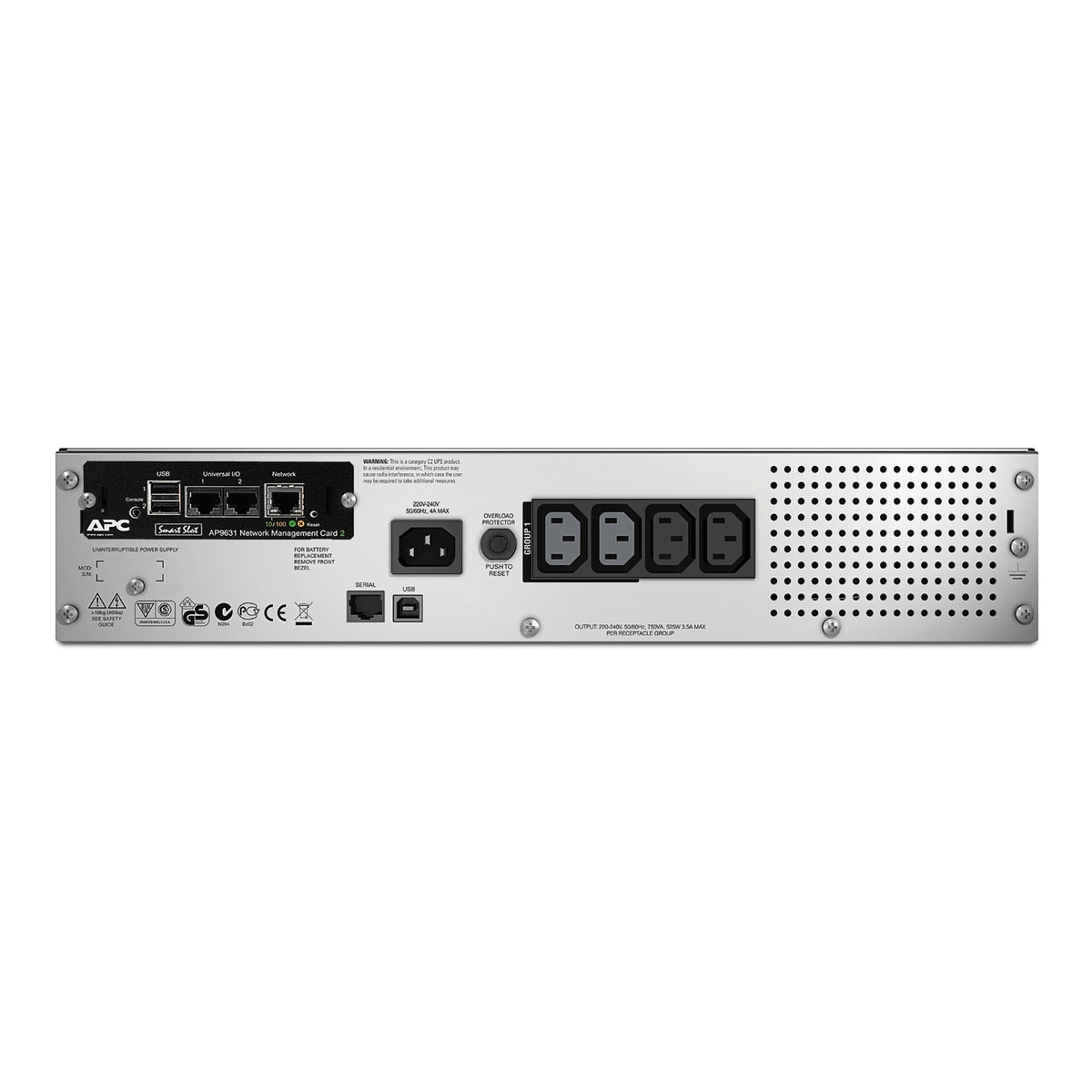 SMT750RMI2UNC - APC Smart-UPS, Line Interactive, 750VA, Rackmount 2U, 230V, 4x IEC C13 outlets, Network Card, AVR, LCD - ima…