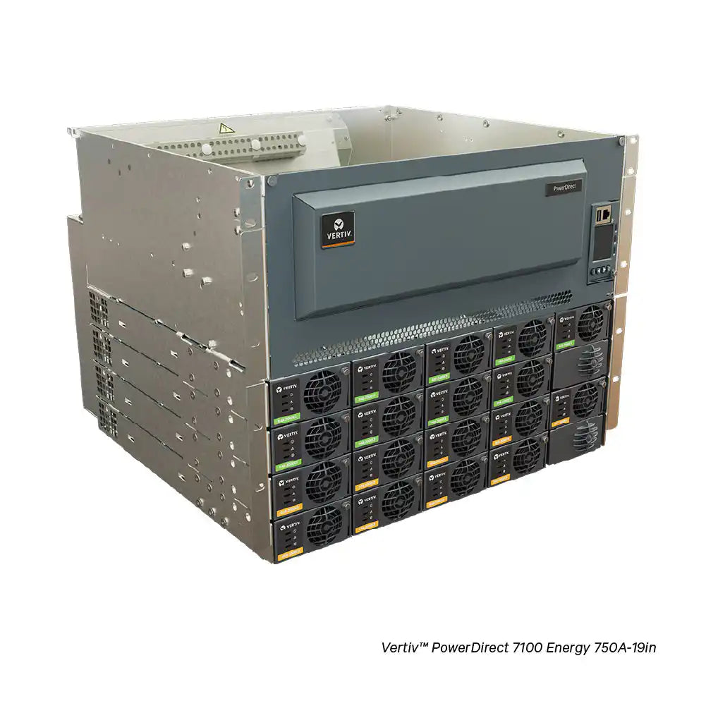 Vertiv™ PowerDirect 7100 Energy -48V DC Energy Management Solutions, power cabinet with modules angled view