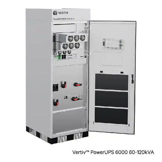 Vertiv PowerUPS 6000 Industrial UPS Australia | 3 Phase UPS Systems, open door showing internal battery modules