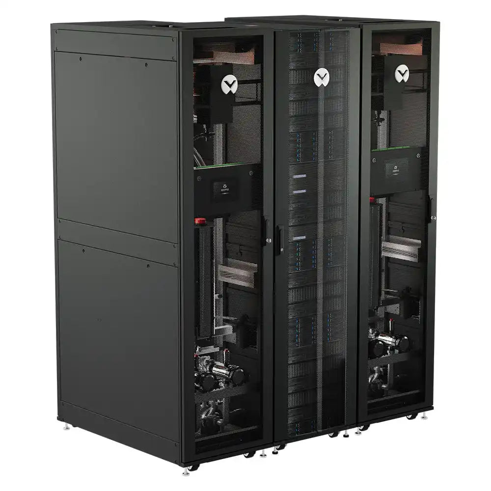 Liebert® XDU Coolant Distribution Units, multiple cabinets with mesh doors and piping