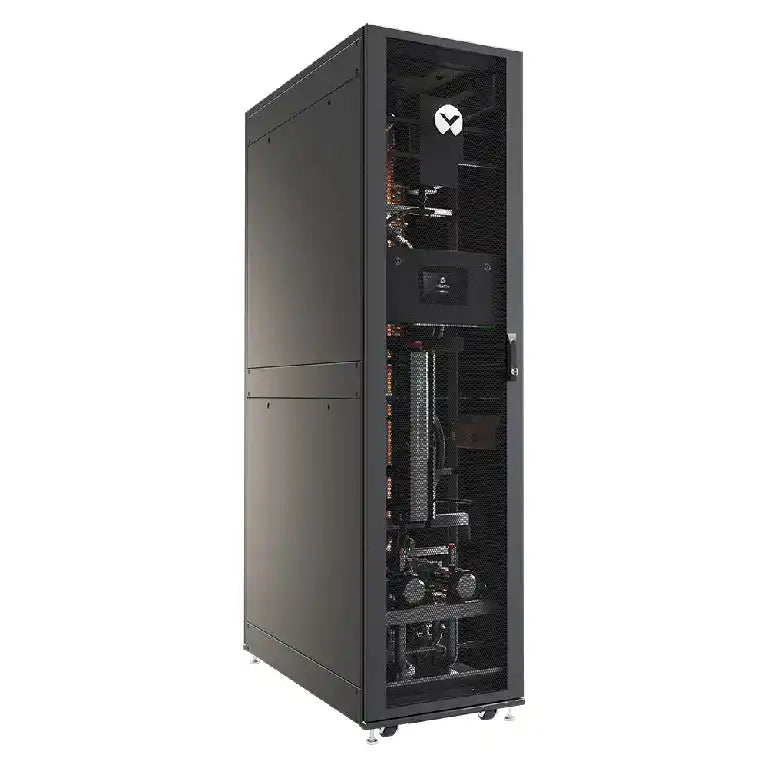 Vertiv™ CoolChip CDU, open door showing internal cooling components