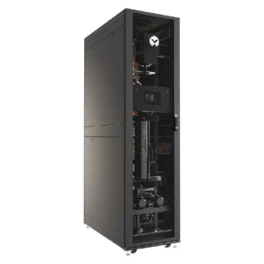 Vertiv™ CoolChip CDU, open door showing internal cooling components